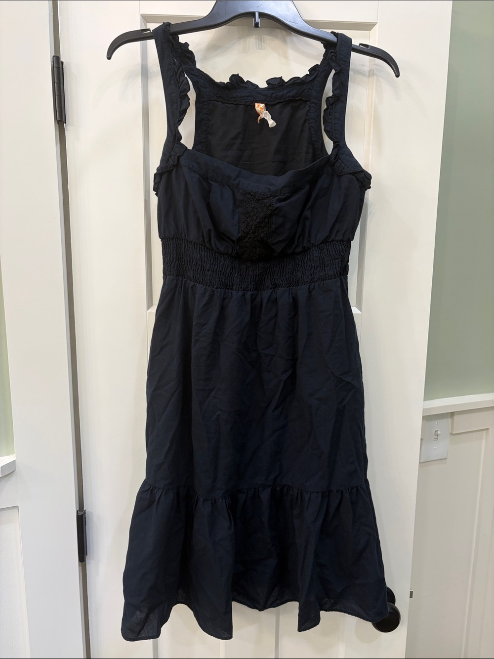 Anthropologie Maeve Black Smocked Midi Dress with Ruffle Straps